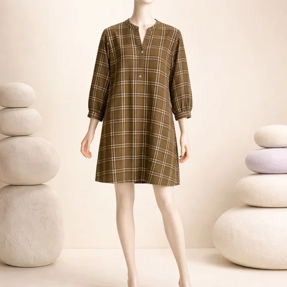 0247 NWOT Size Small **Jodifil** Green Plaid Shirt Dress. - Picture 2 of 14
